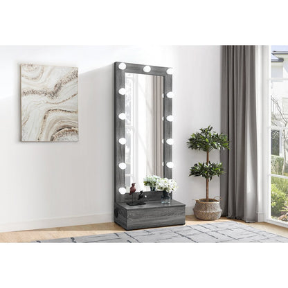 Lexi Grey Tall Mirror With Drawer And Speakers