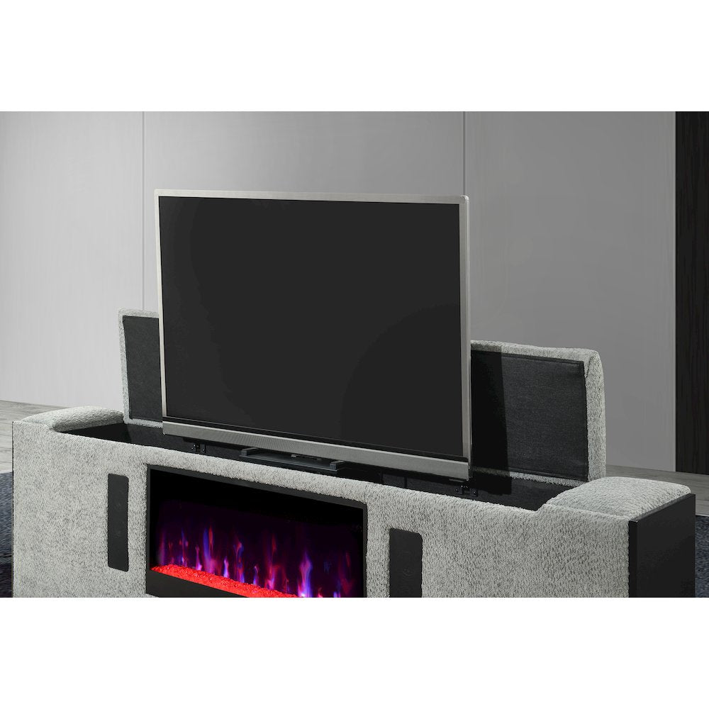 Isabella Grey King Bed W/Led, Tv Lift, Speaker And Fireplace