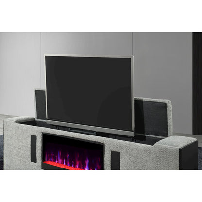 Isabella Grey King Bed W/Led, Tv Lift, Speaker And Fireplace