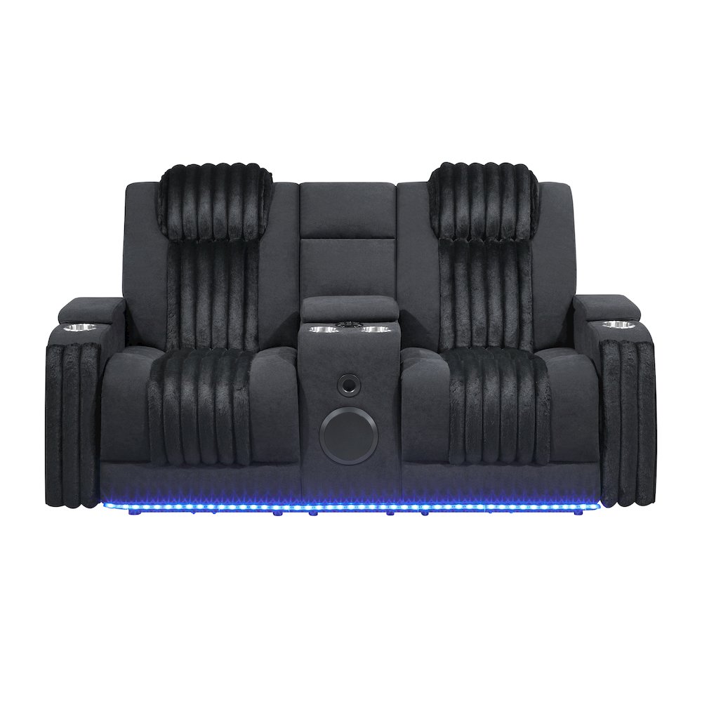 U8000 Black Pwr Console Rec Loveseat W/Phr, Led And Speaker