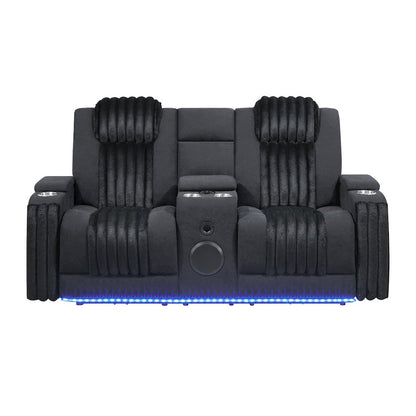 U8000 Black Pwr Console Rec Loveseat W/Phr, Led And Speaker