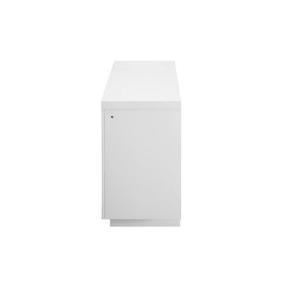 Aileen White 76" Ent Unit W/Led, Speakers, Crystal And Pop-Up Doors