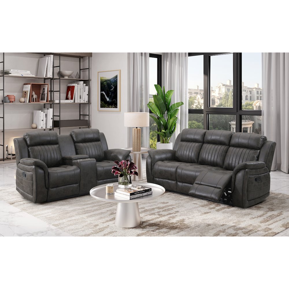 U8517 Grey Reclining Sofa/Console Reclining Loveseat