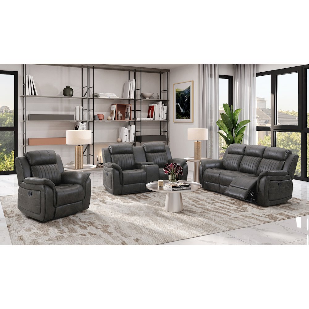 U8517 Grey Reclining Sofa/Console Reclining Loveseat/Glider Recliner