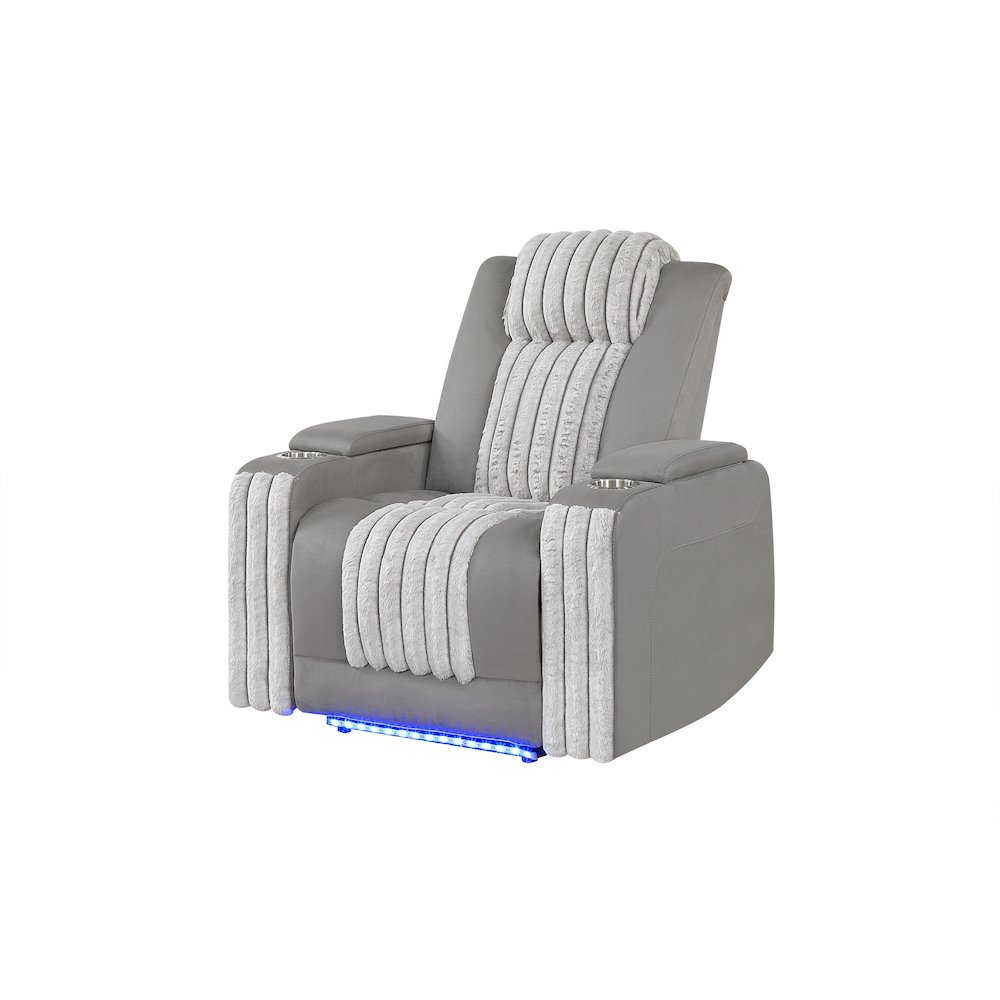 U8000 Grey Power Recliner W/ Power Headrest & Led Light
