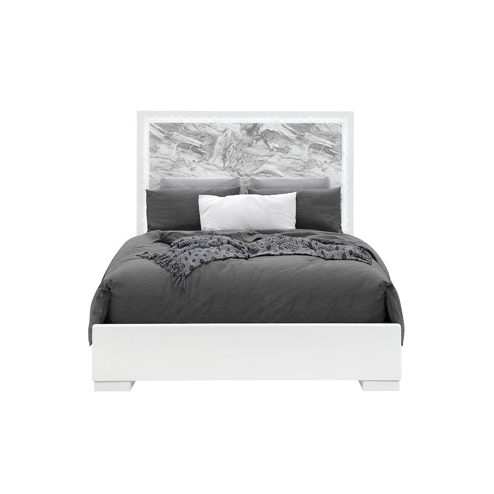 Naomi Silver Marble  Full Bed With Led
