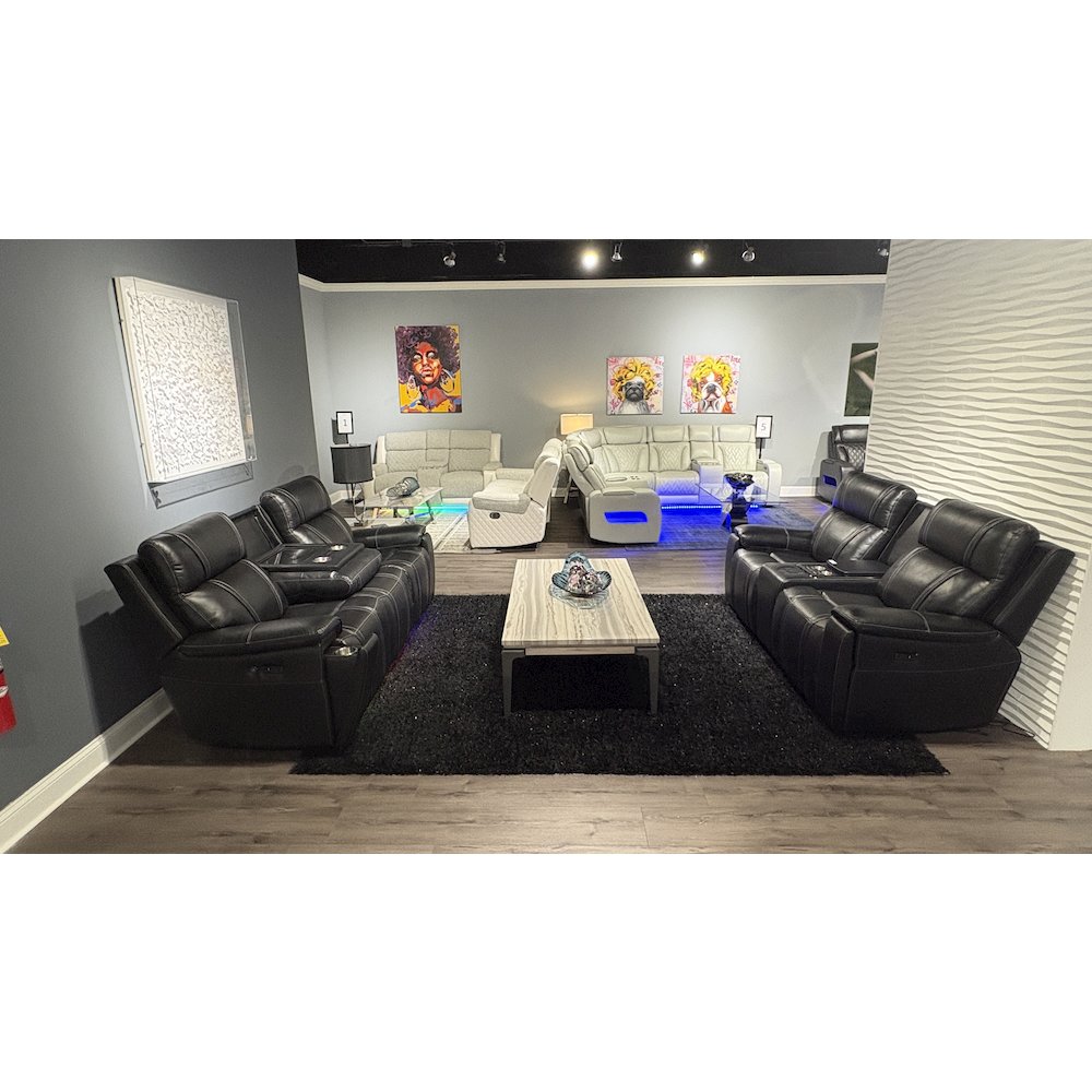 U8881 Black Leather Power Reclining Sofa With Immerse Sound