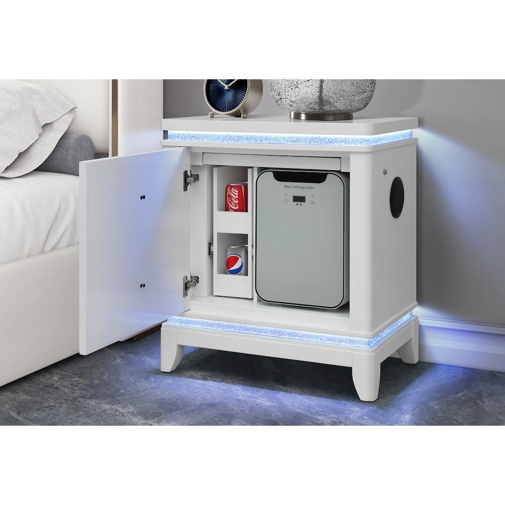 Alina White Nightstand With Cooler, Led, Speaker And Usb