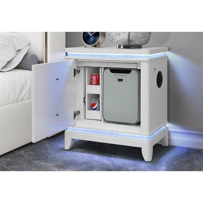 Alina White Nightstand With Cooler, Led, Speaker And Usb
