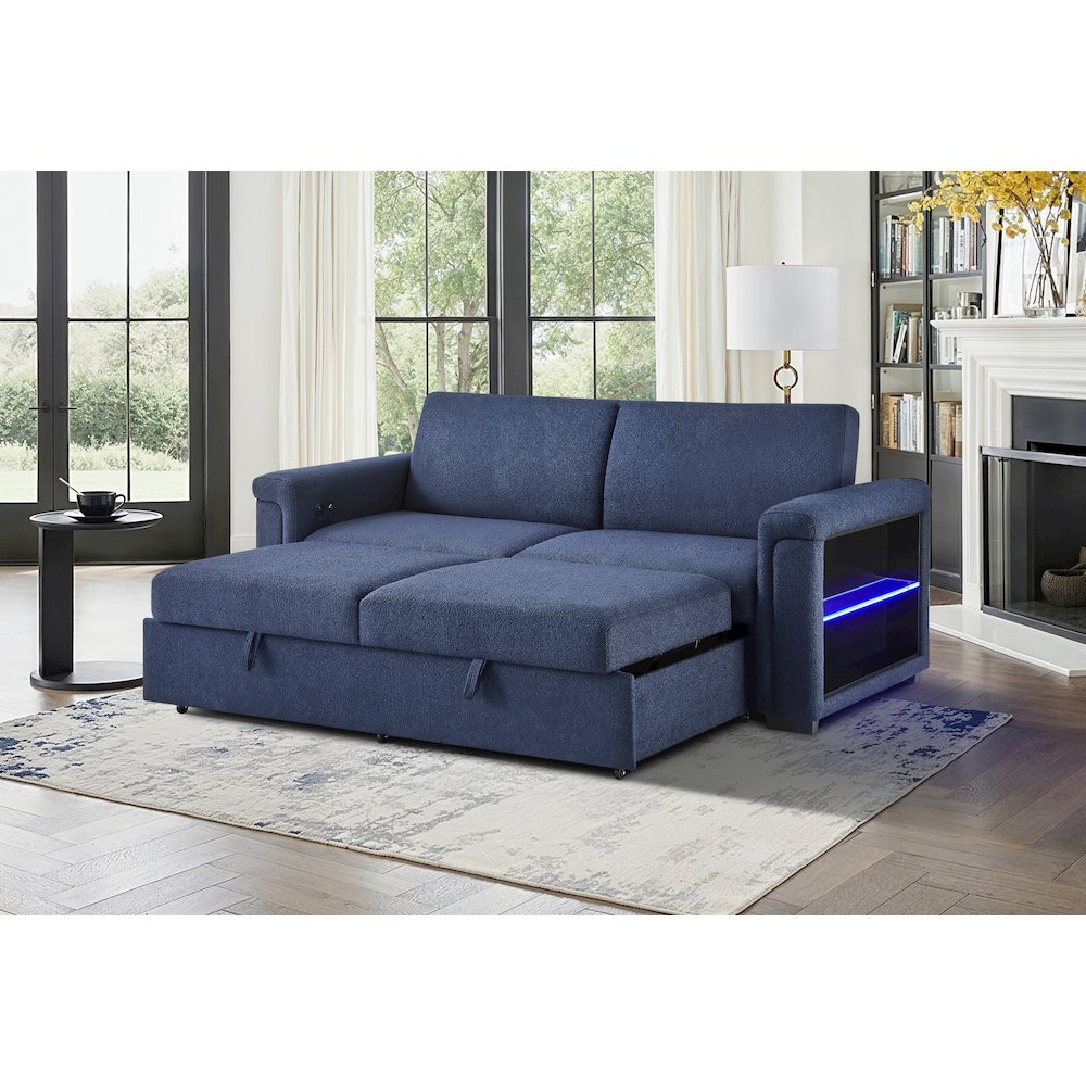U0211 Navy Pull Out Sofa Bed With Led Acrylic Shelves And Speakers