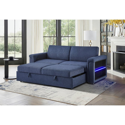 U0211 Navy Pull Out Sofa Bed With Led Acrylic Shelves And Speakers