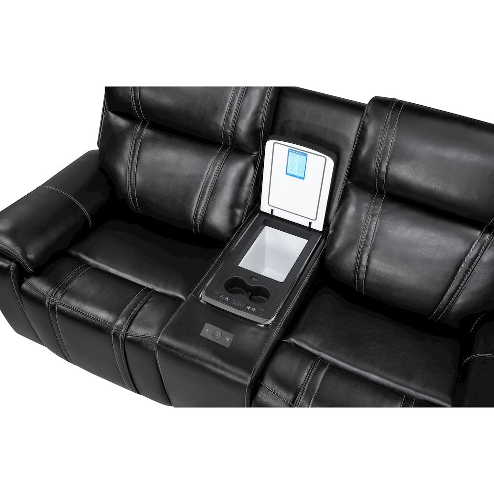 U8880 Black Leather Power Console Reclining Loveseat With Cooler
