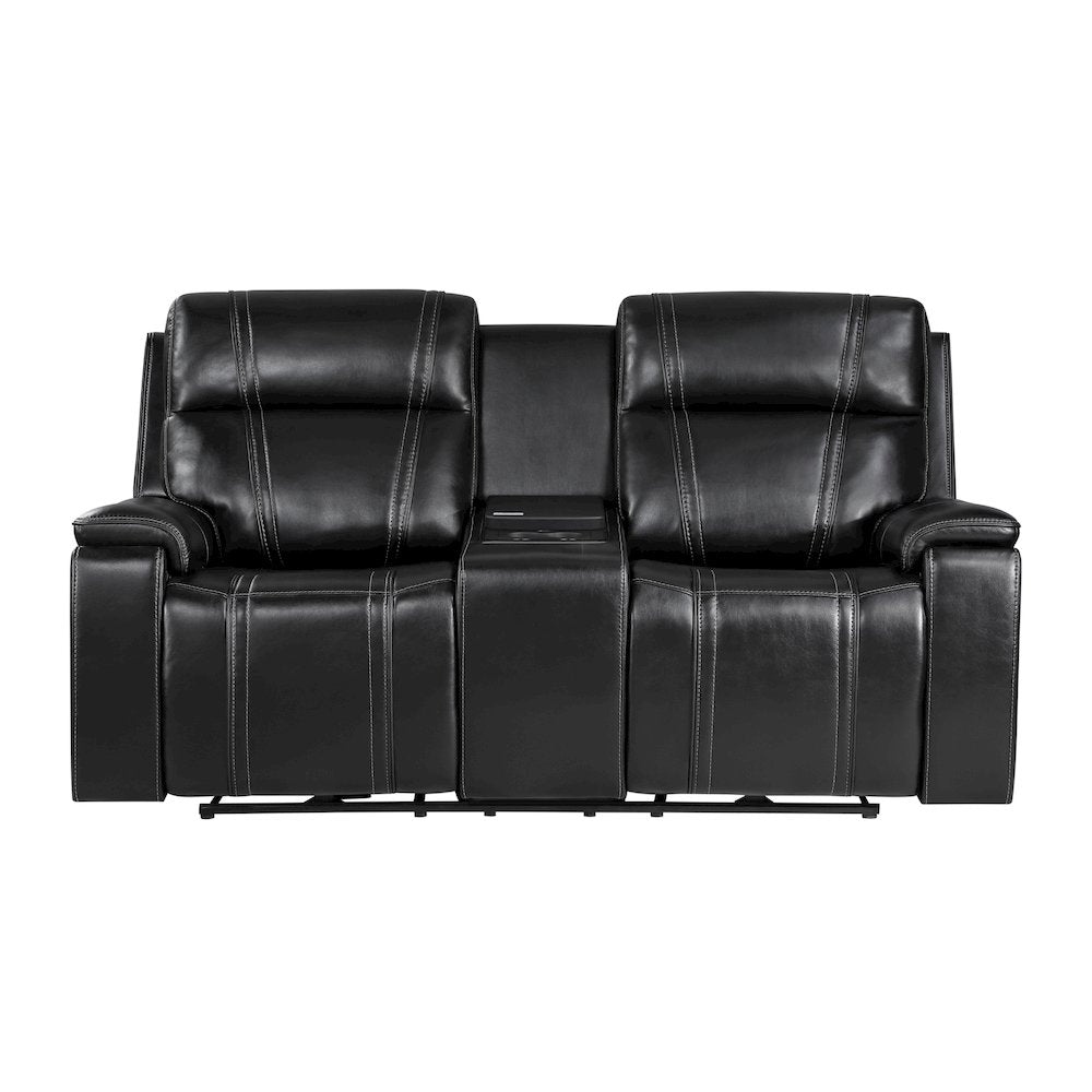U8880 Black Leather Power Console Reclining Loveseat With Cooler