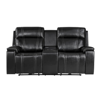 U8880 Black Leather Power Console Reclining Loveseat With Cooler