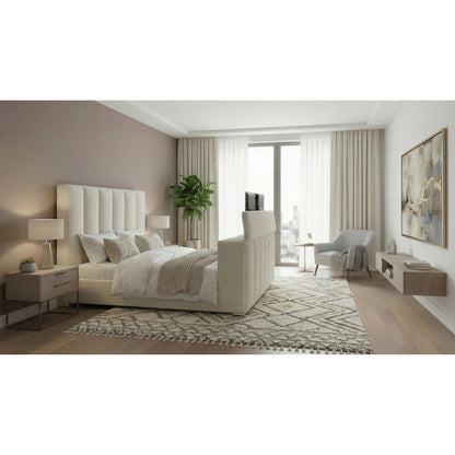 Serenity Crema Queen Bed With Speaker, Tv Lift And Fireplace
