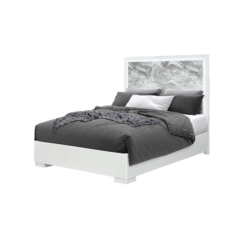 Naomi Silver Marble  Full Bed With Led