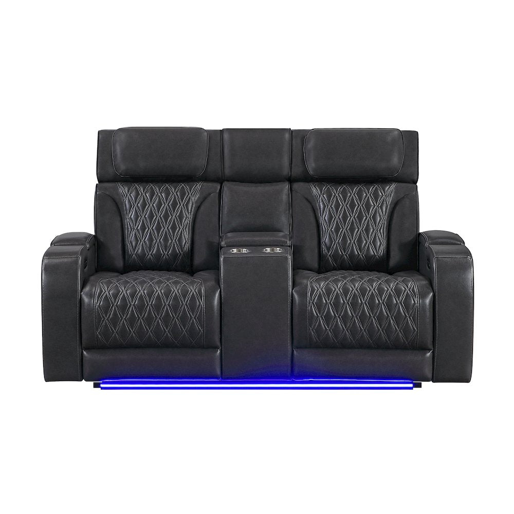 U8611 Blanche Charcoal Pwr Con Rec Loveseat With Phr, Led & Speaker