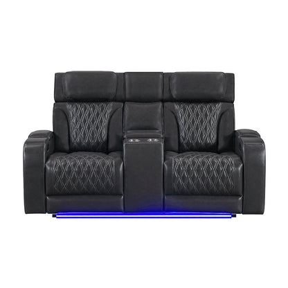 U8611 Blanche Charcoal Pwr Con Rec Loveseat With Phr, Led & Speaker