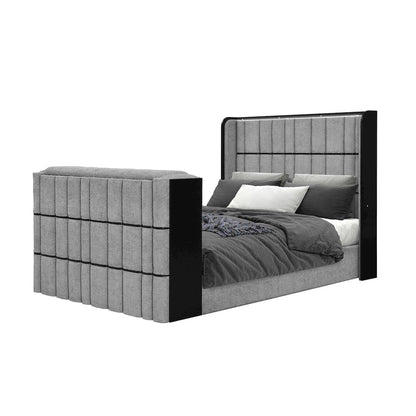 Isabella Grey Queen Bed W/Led, Tv Lift, Speaker And Fireplace