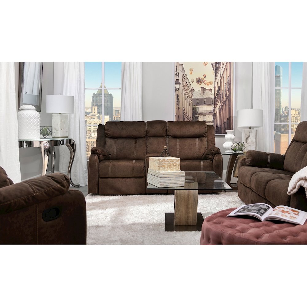 U7303 Domino Coffee Reclining Sofa with Drop-Down Table