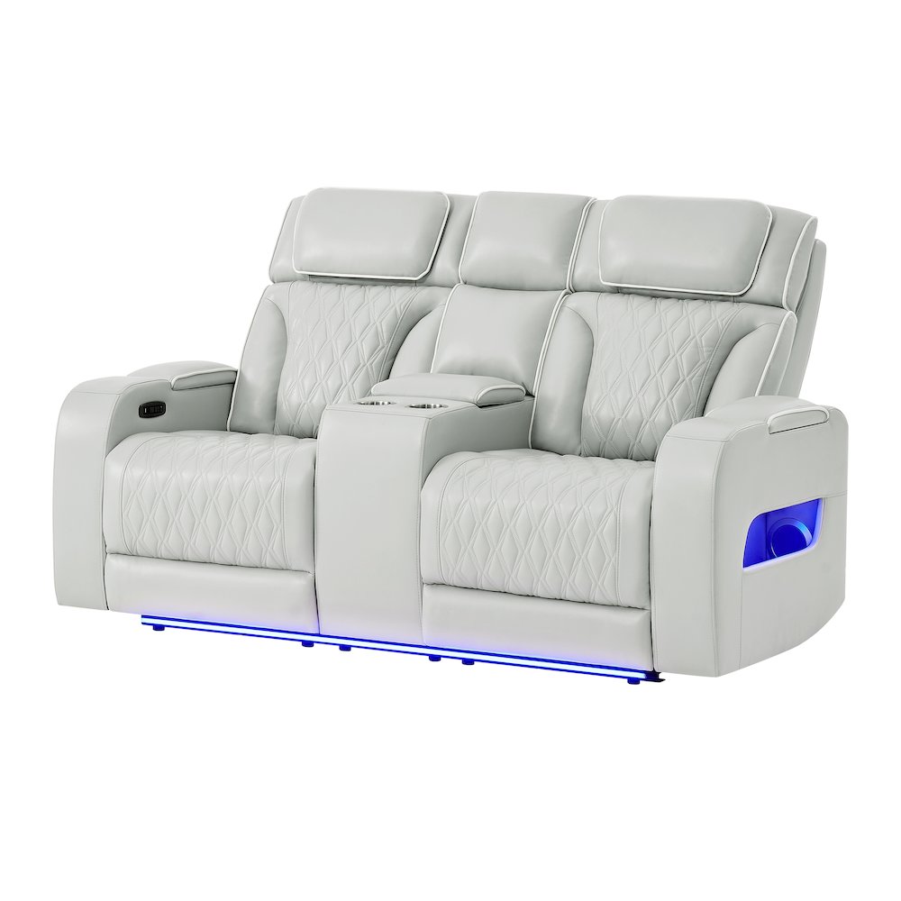 U8611 Blanche Silver Pwr Con Rec Loveseat With Phr, Led & Speaker
