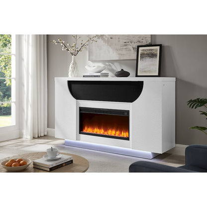 Aveena White 76" Ent Unit With Tv, Led, Speakers, Crystal And Pop-Up