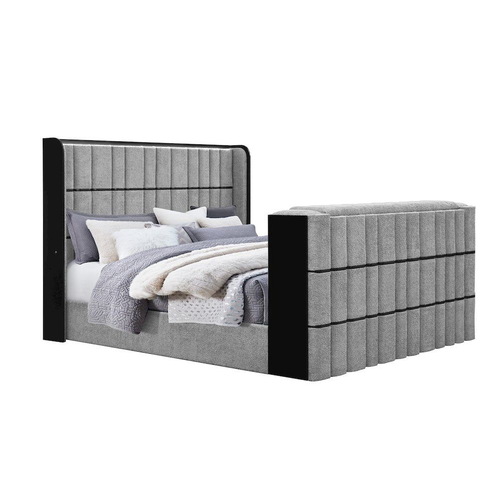 Isabella Grey King Bed W/Led, Tv Lift, Speaker And Fireplace