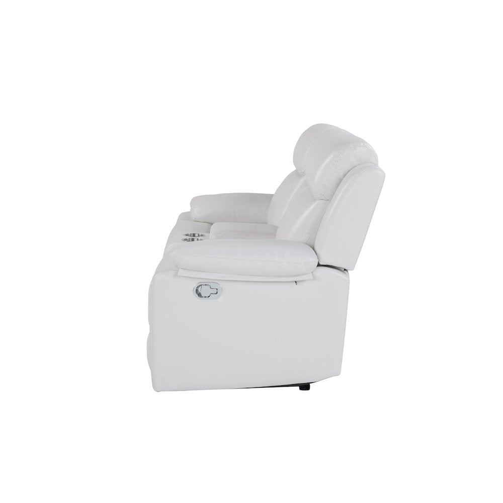 U6026 Blanche White Console Reclining Loveseat With Led And Speaker