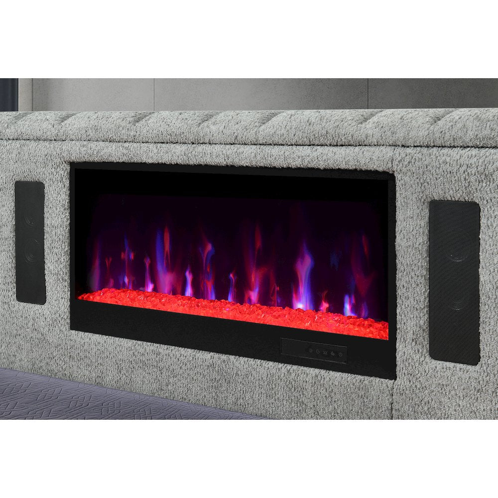 Isabella Grey Queen Bed W/Led, Tv Lift, Speaker And Fireplace