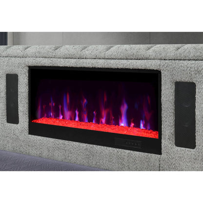 Isabella Grey Queen Bed W/Led, Tv Lift, Speaker And Fireplace
