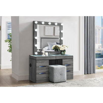 Lexi Grey Vanity Set With Stool