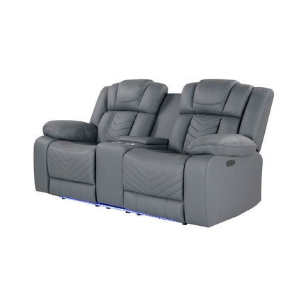 U7069 Grey 10 Pwr Con Rec Loveseat With Led And Immersive Sound