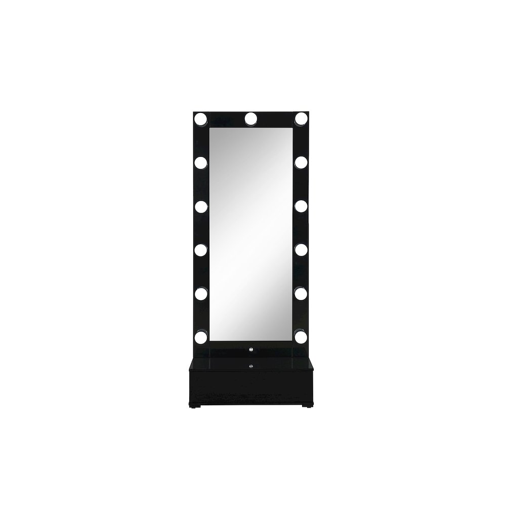 Ella Black Narrow Tall Mirror With Drawer And Speaker