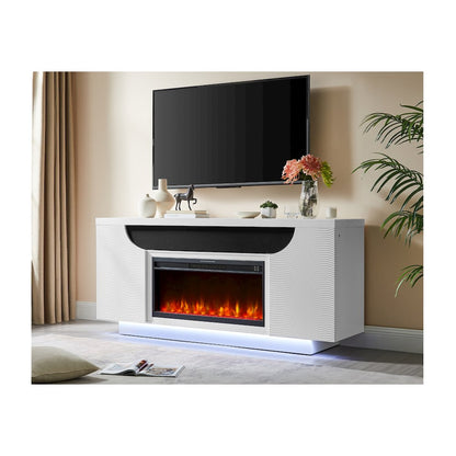 Aileen White 76" Ent Unit W/Led, Speakers, Crystal And Pop-Up Doors