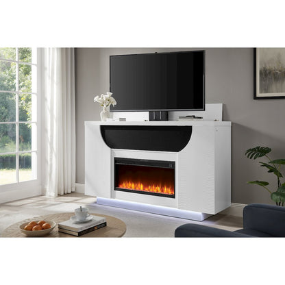 Aveena White 76" Ent Unit With Tv, Led, Speakers, Crystal And Pop-Up