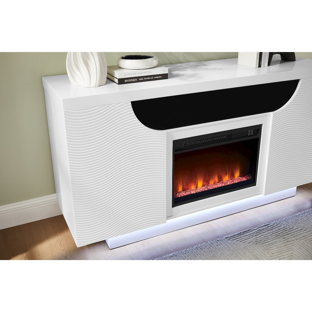 Aileen White 66" Ent Unit W/Led, Speakers, Crystal And Pop-Up Doors