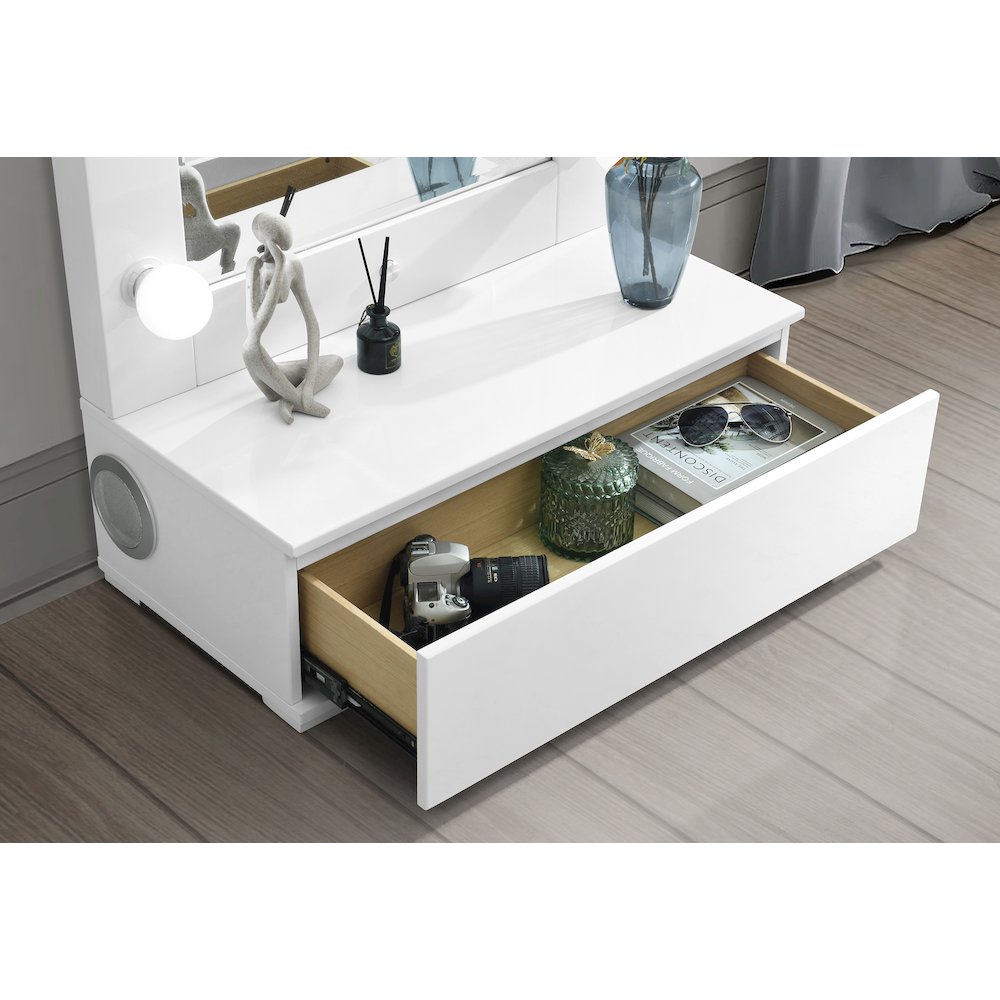 Ella White Narrow Tall Mirror With Led And Speaker