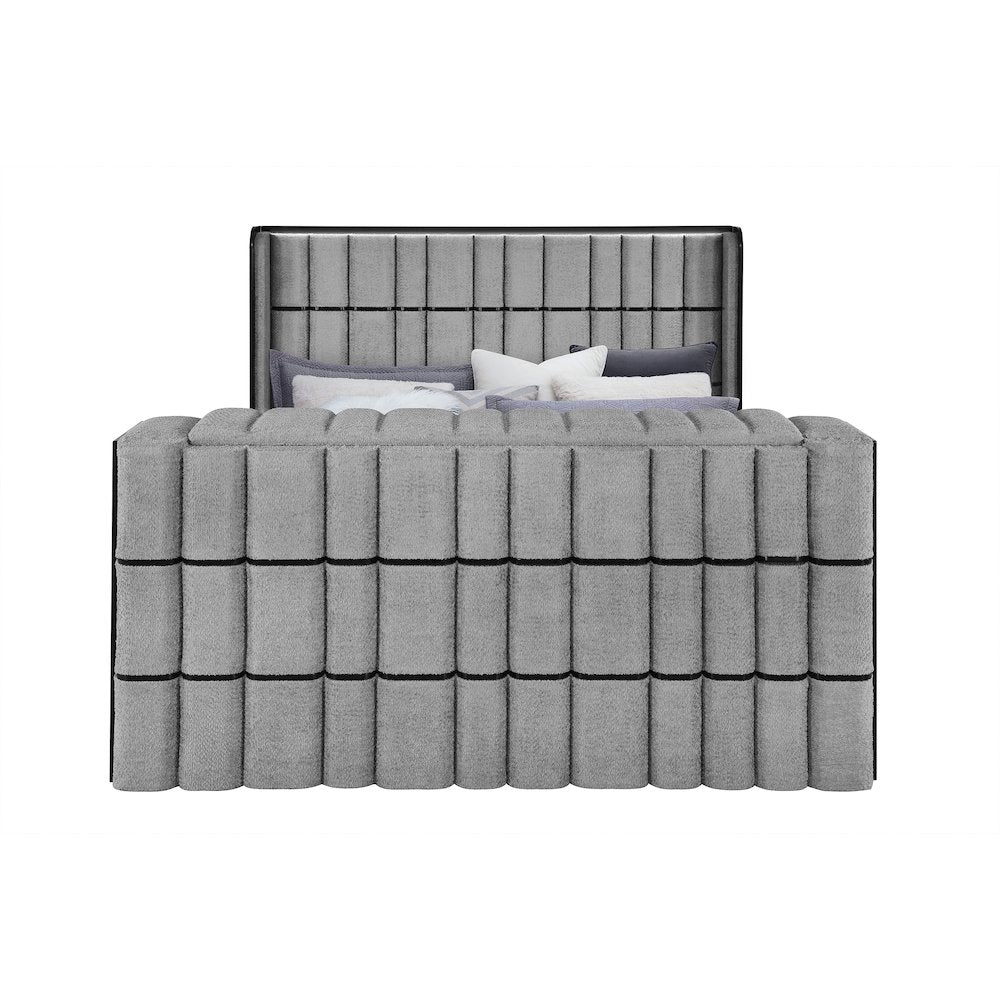 Isabella Grey King Bed W/Led, Tv Lift, Speaker And Fireplace