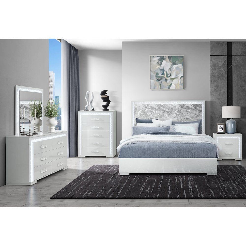 Naomi Silver Marble Dresser With Led