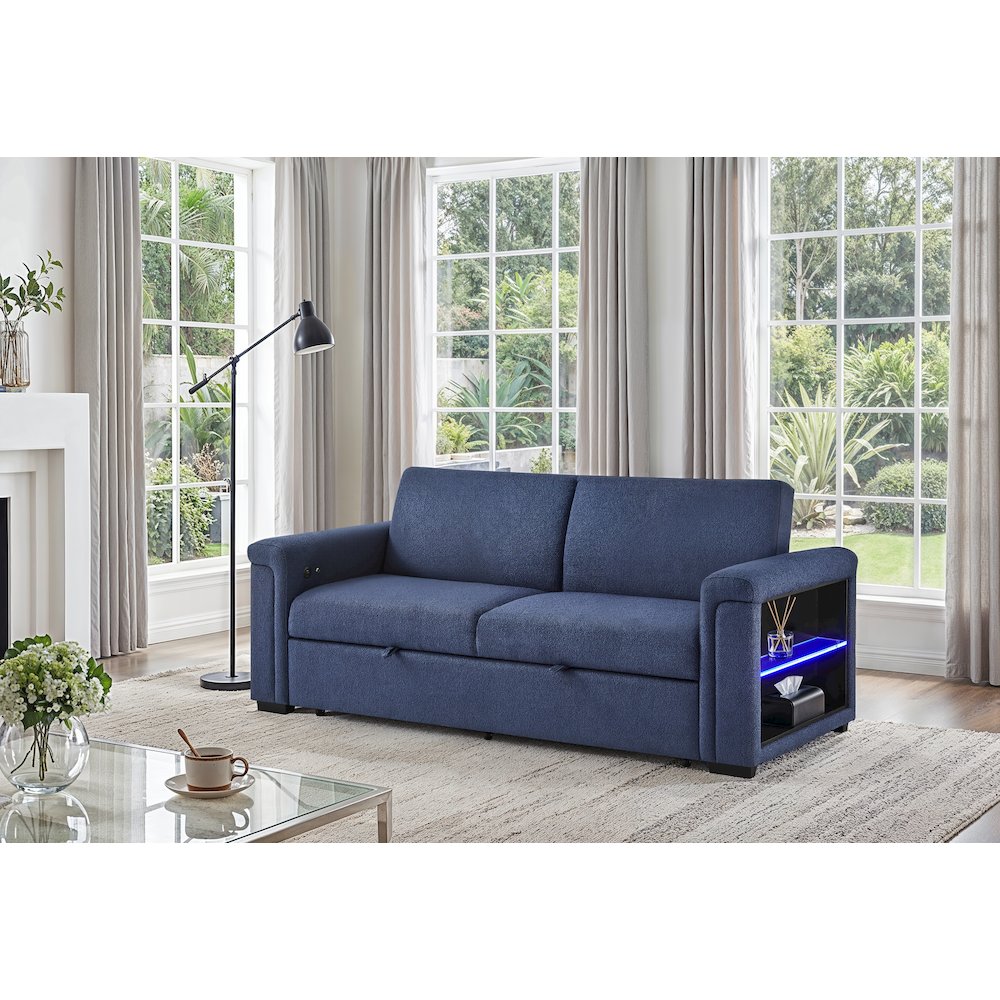 U0211 Navy Pull Out Sofa Bed With Led Acrylic Shelves And Speakers