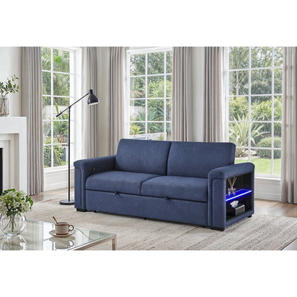 U0211 Navy Pull Out Sofa Bed With Led Acrylic Shelves And Speakers