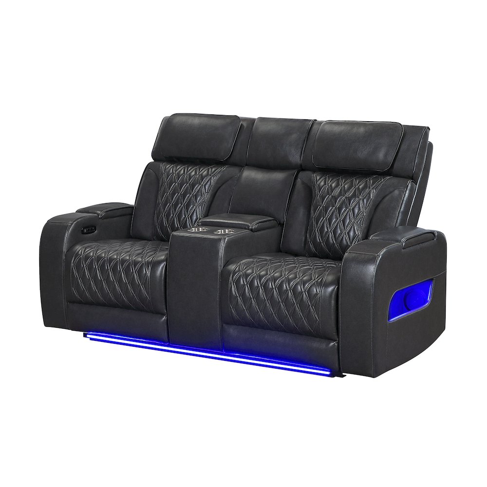 U8611 Blanche Charcoal Pwr Con Rec Loveseat With Phr, Led & Speaker