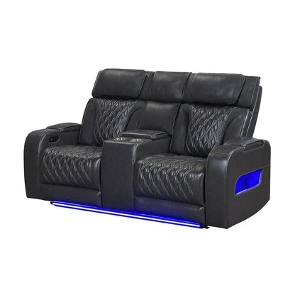 U8611 Blanche Charcoal Pwr Con Rec Loveseat With Phr, Led & Speaker