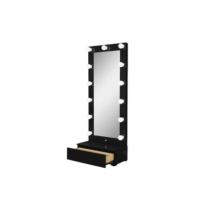 Ella Black Narrow Tall Mirror With Drawer And Speaker
