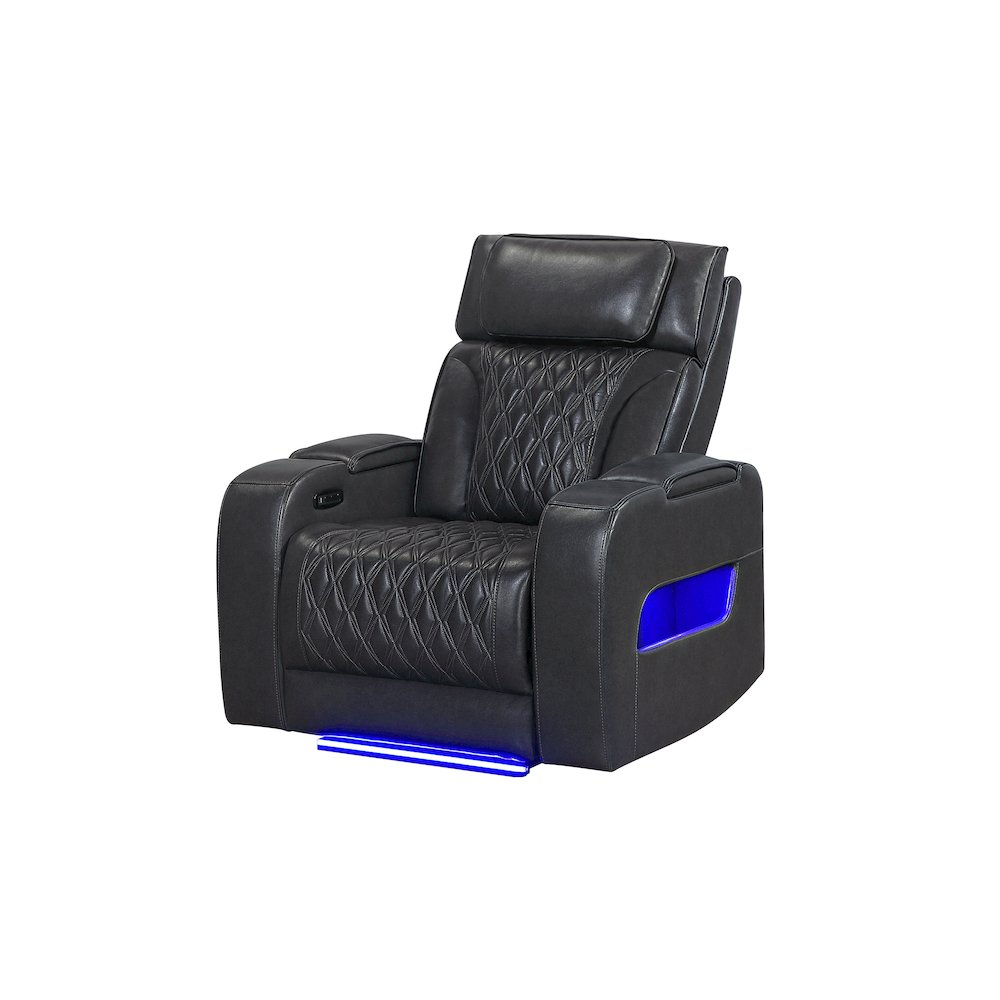 U8611 Blanche Charcoal Power Recliner With Power Headrest And Led