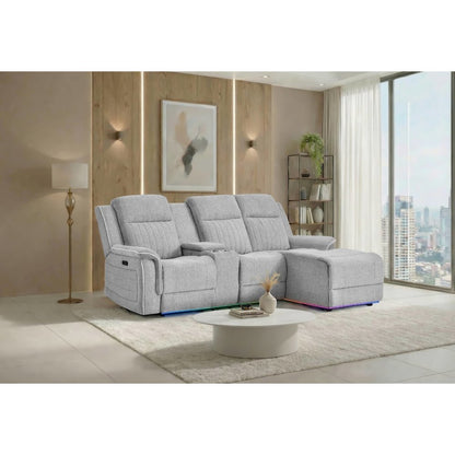 U8879 Grey 1 Power Pushback Sectional With Led And Global Ss Spkr
