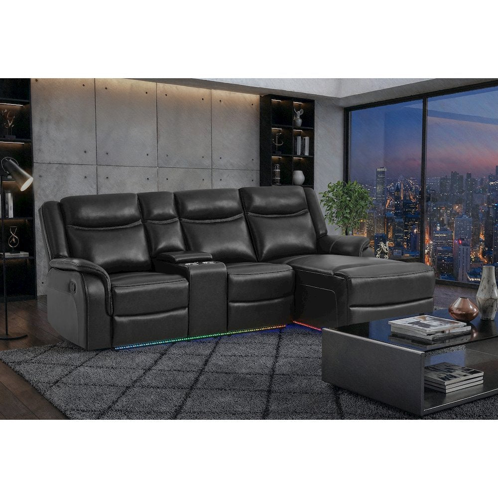 U1818 Blanche Charcoal Sectional With Pushback Chaise