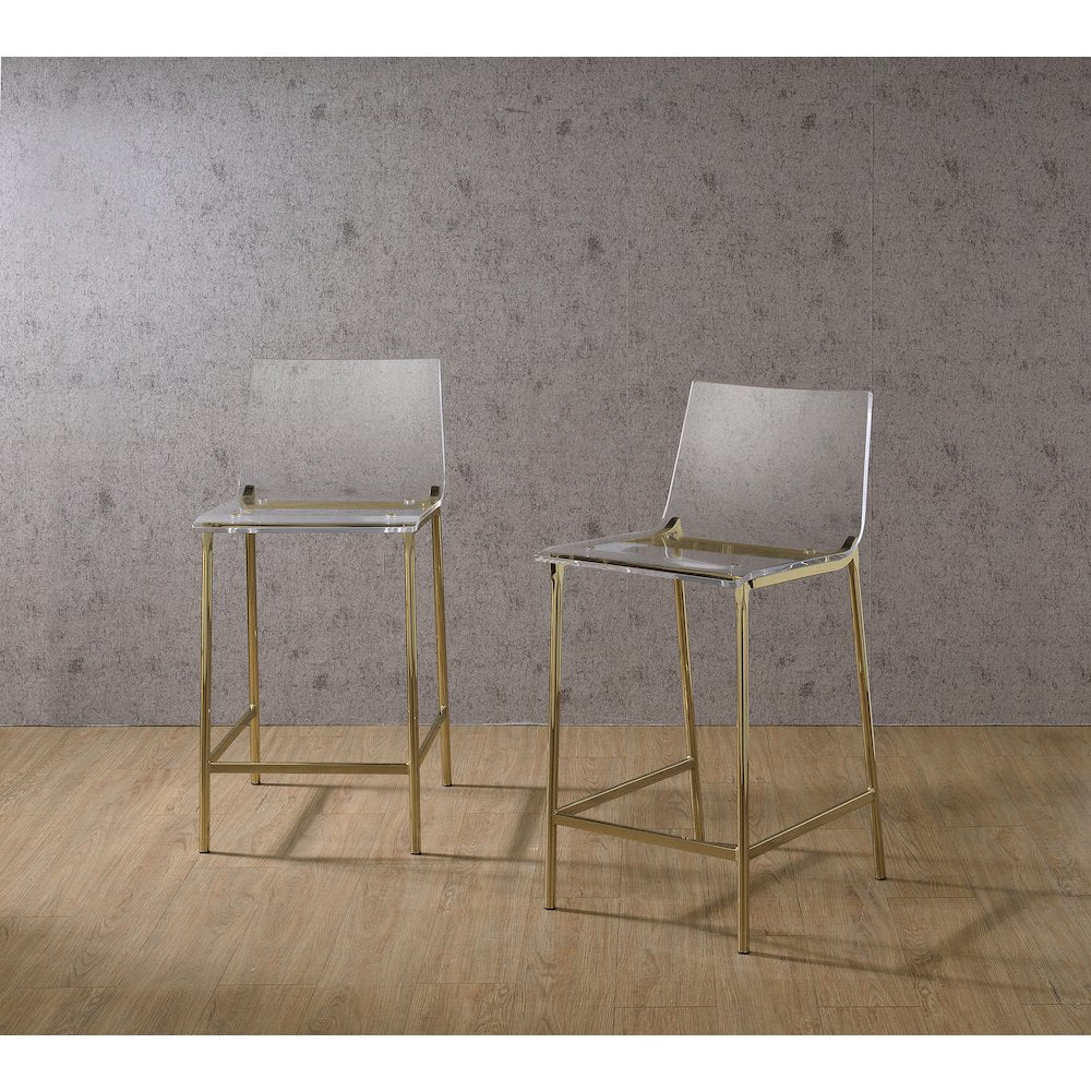 Gold Lucite Acrylic Tall Counter Glam Stool Set of 2