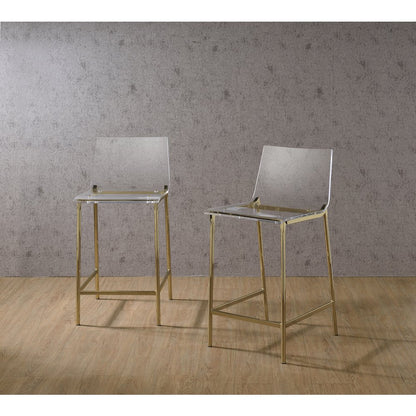 Gold Lucite Acrylic Tall Counter Glam Stool Set of 2