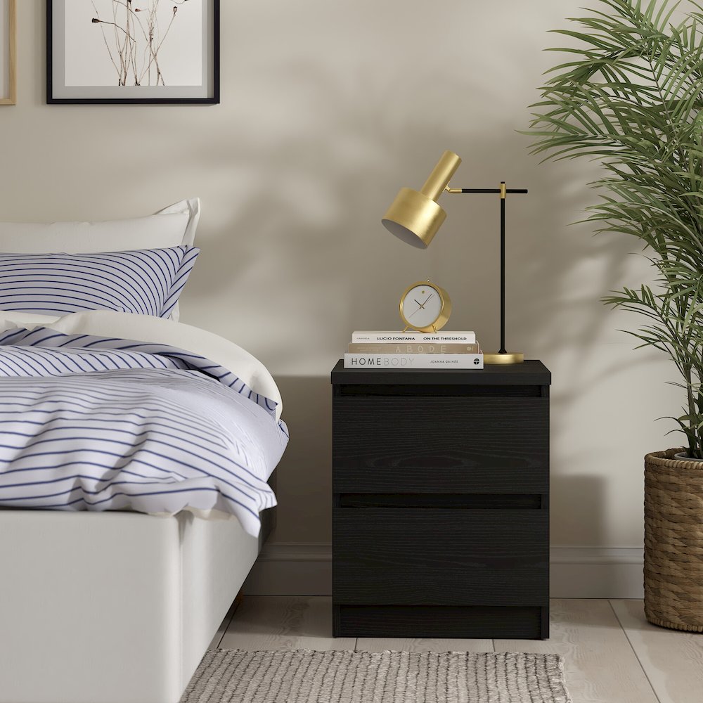 Scottsdale 2 Drawer Nightstand - Set of 2, Black Woodgrain